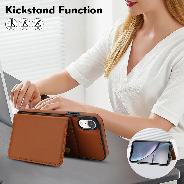 For iPhone XR Crossbody Dual-buckle Wallet RFID Back Leather Phone Case