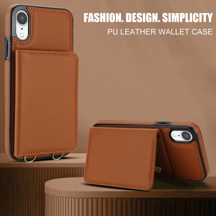 For iPhone XR Crossbody Dual-buckle Wallet RFID Back Leather Phone Case