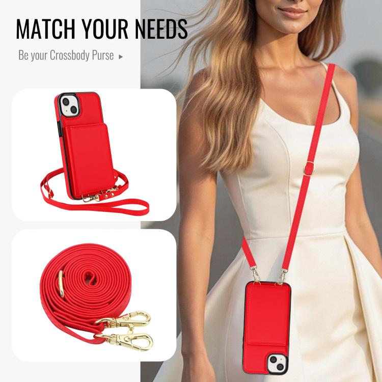 For iPhone 14 / 13 Crossbody Dual-buckle Wallet RFID Back Leather Phone Case