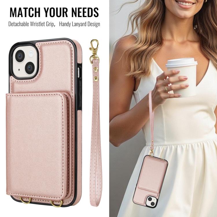 For iPhone 14 / 13 Crossbody Dual-buckle Wallet RFID Back Leather Phone Case