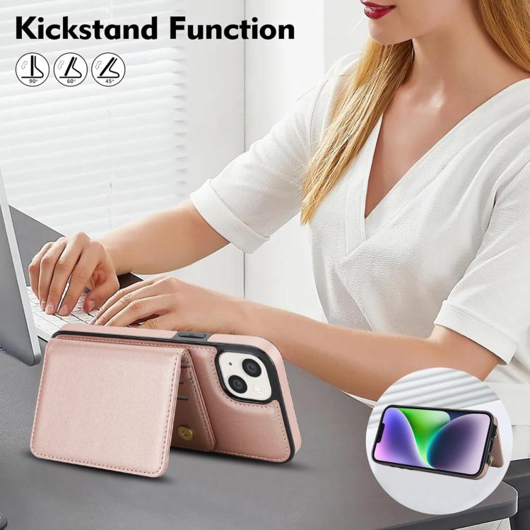For iPhone 14 / 13 Crossbody Dual-buckle Wallet RFID Back Leather Phone Case