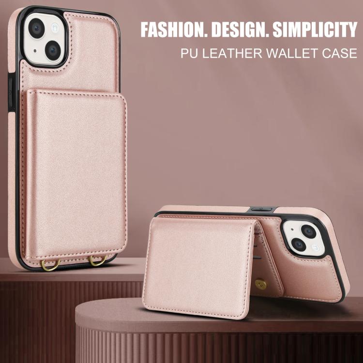 For iPhone 14 / 13 Crossbody Dual-buckle Wallet RFID Back Leather Phone Case