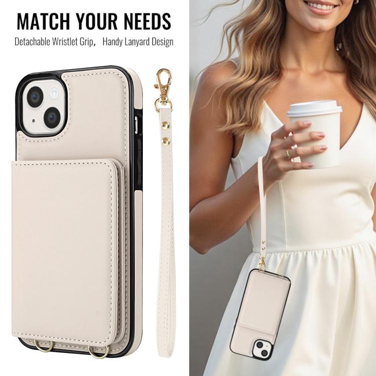 For iPhone 13 mini Crossbody Dual-buckle Wallet RFID Back Leather Phone Case
