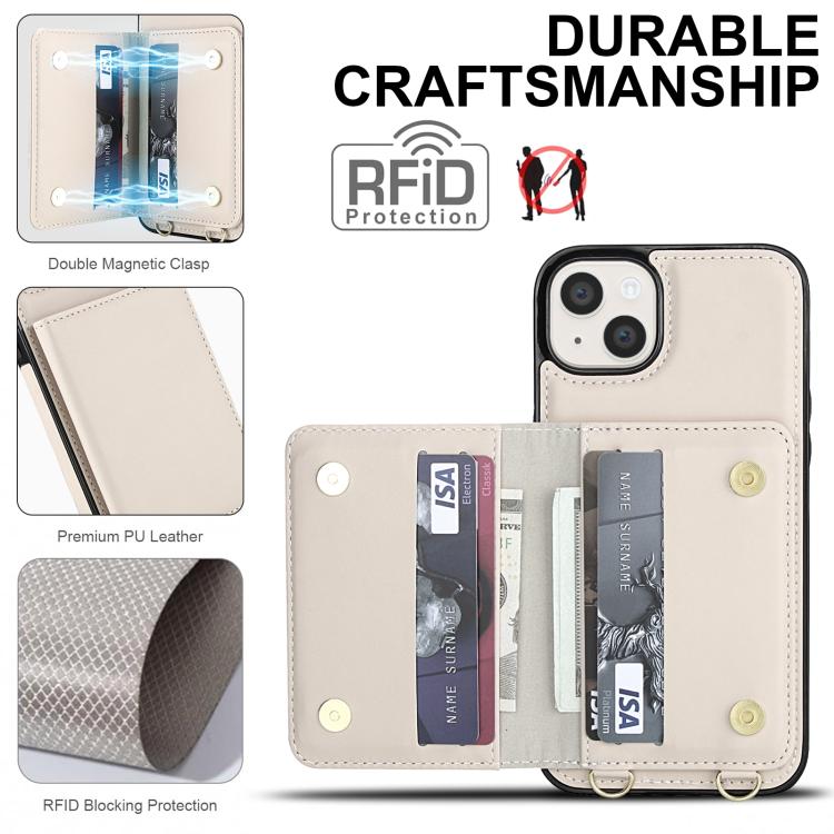 For iPhone 13 mini Crossbody Dual-buckle Wallet RFID Back Leather Phone Case