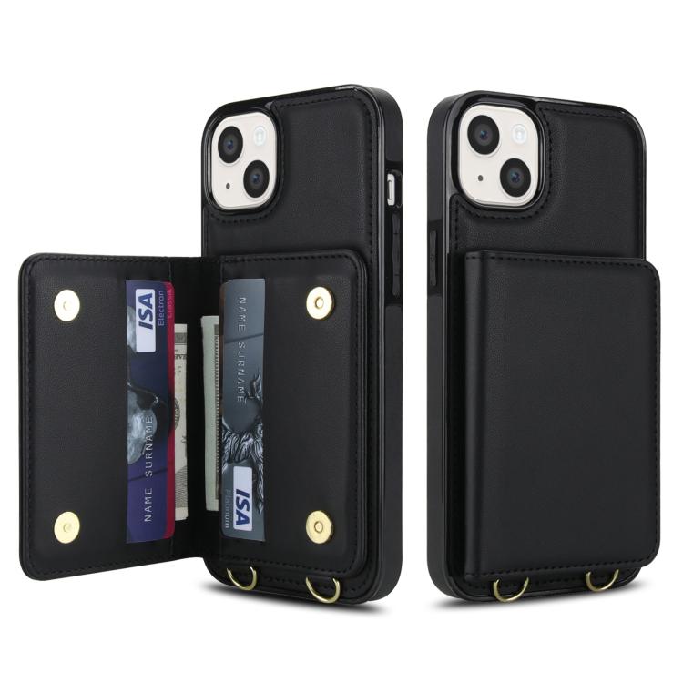 For iPhone 13 mini Crossbody Dual-buckle Wallet RFID Back Leather Phone Case