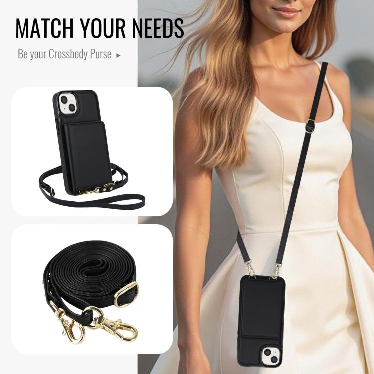 For iPhone 13 mini Crossbody Dual-buckle Wallet RFID Back Leather Phone Case