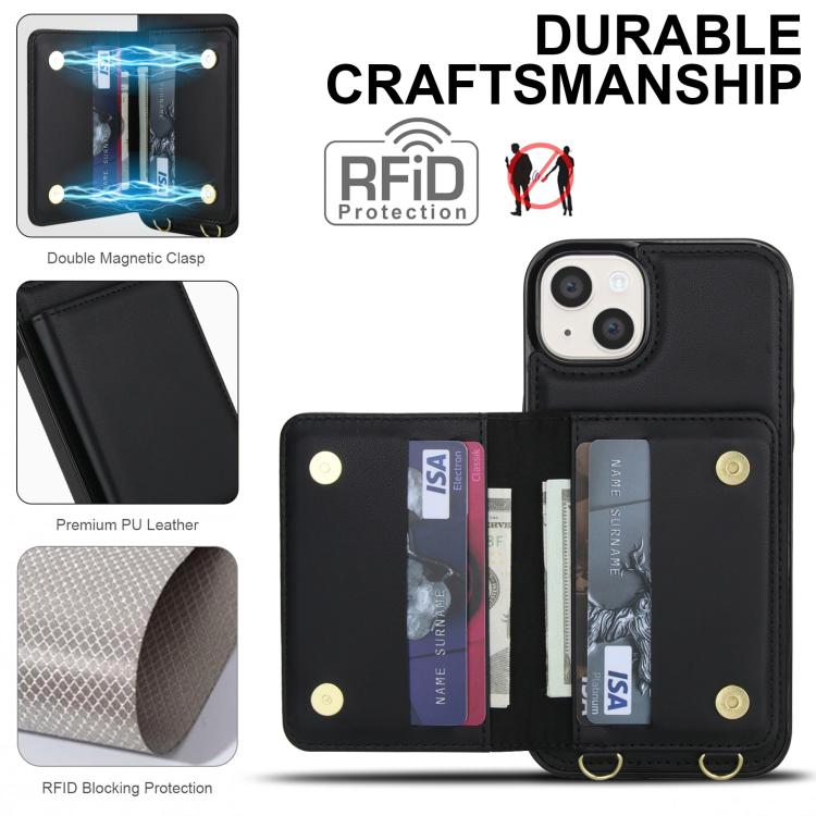 For iPhone 13 mini Crossbody Dual-buckle Wallet RFID Back Leather Phone Case