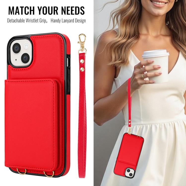 For iPhone 13 mini Crossbody Dual-buckle Wallet RFID Back Leather Phone Case
