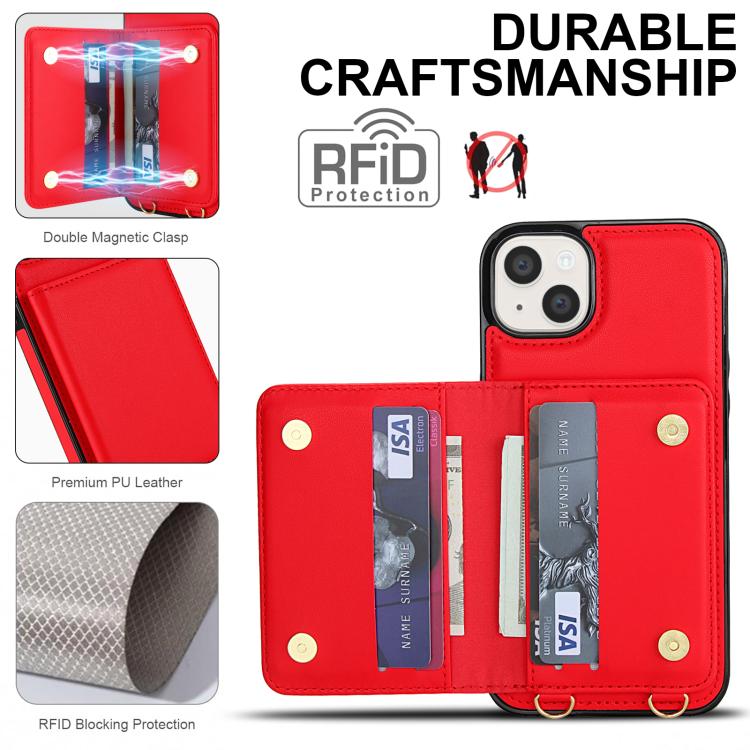 For iPhone 13 mini Crossbody Dual-buckle Wallet RFID Back Leather Phone Case