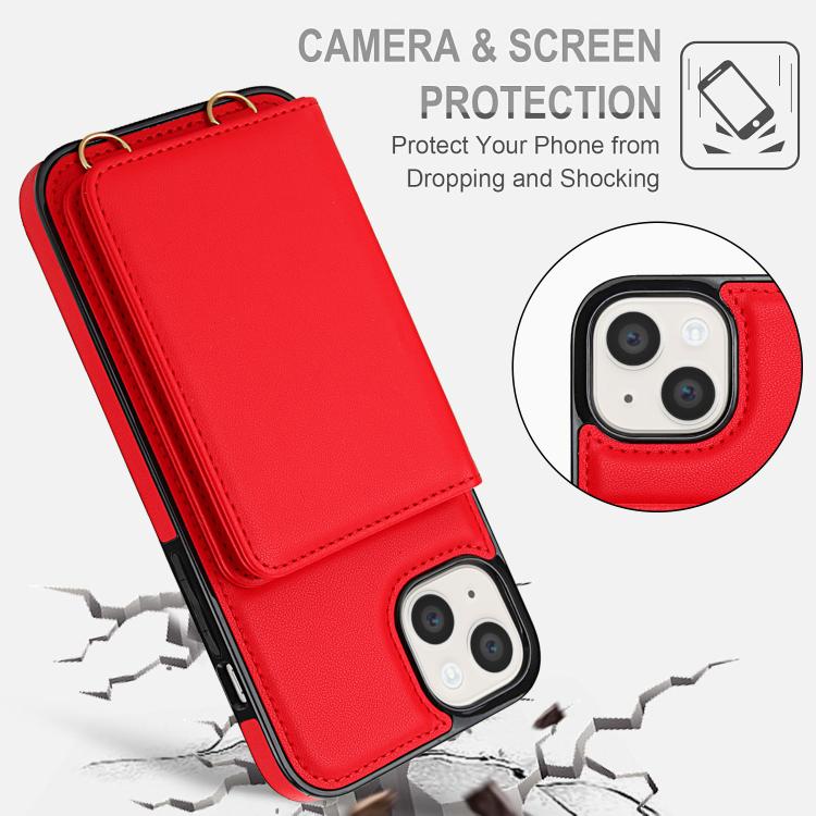 For iPhone 13 mini Crossbody Dual-buckle Wallet RFID Back Leather Phone Case