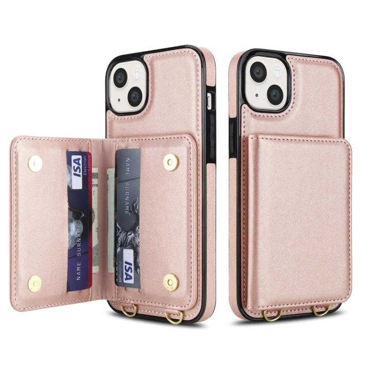 For iPhone 13 mini Crossbody Dual-buckle Wallet RFID Back Leather Phone Case