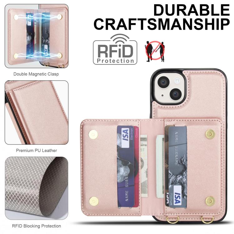 For iPhone 13 mini Crossbody Dual-buckle Wallet RFID Back Leather Phone Case