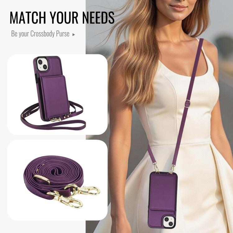 For iPhone 13 mini Crossbody Dual-buckle Wallet RFID Back Leather Phone Case