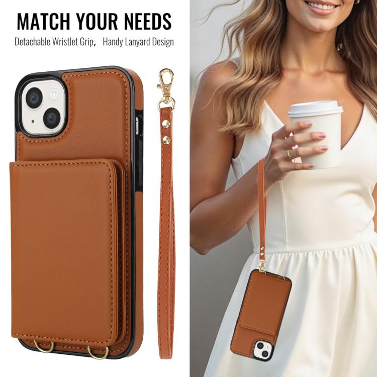 For iPhone 13 mini Crossbody Dual-buckle Wallet RFID Back Leather Phone Case