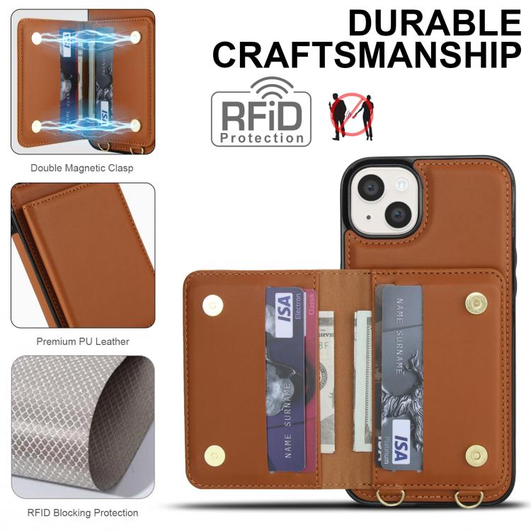 For iPhone 13 mini Crossbody Dual-buckle Wallet RFID Back Leather Phone Case