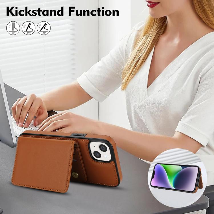 For iPhone 13 mini Crossbody Dual-buckle Wallet RFID Back Leather Phone Case
