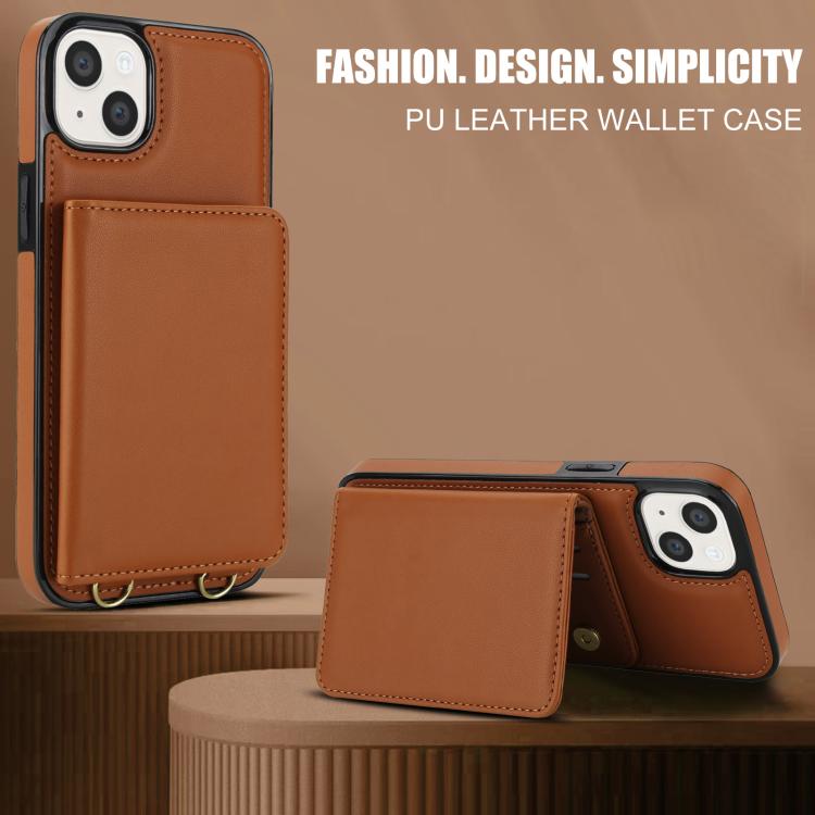 For iPhone 13 mini Crossbody Dual-buckle Wallet RFID Back Leather Phone Case