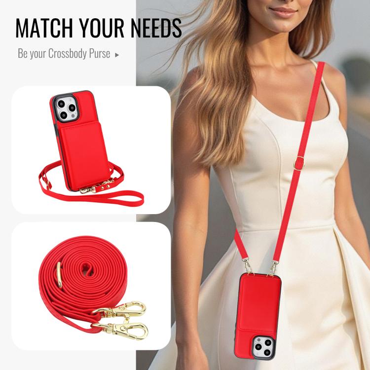 For iPhone 13 Pro Crossbody Dual-buckle Wallet RFID Back Leather Phone Case