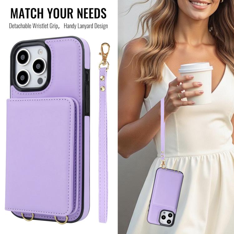 For iPhone 13 Pro Max Crossbody Dual-buckle Wallet RFID Back Leather Phone Case