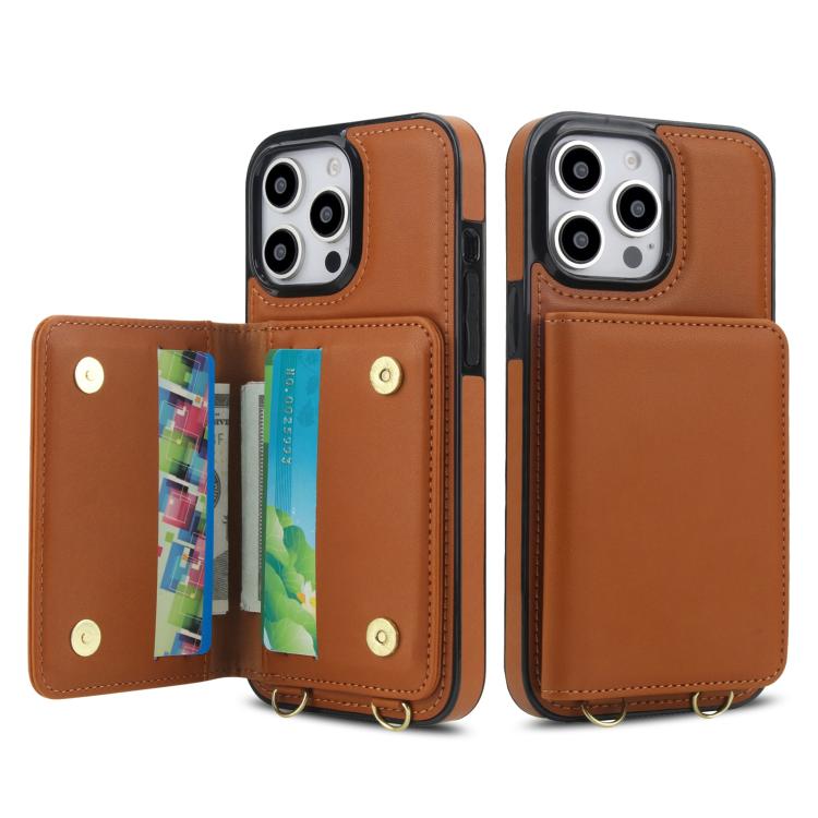 For iPhone 13 Pro Max Crossbody Dual-buckle Wallet RFID Back Leather Phone Case