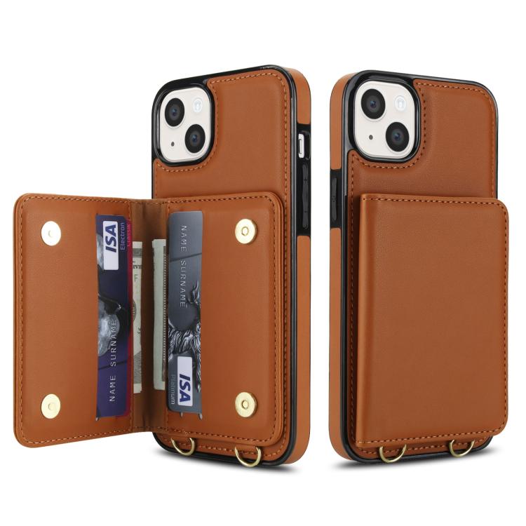 For iPhone 14 Plus Crossbody Dual-buckle Wallet RFID Back Leather Phone Case