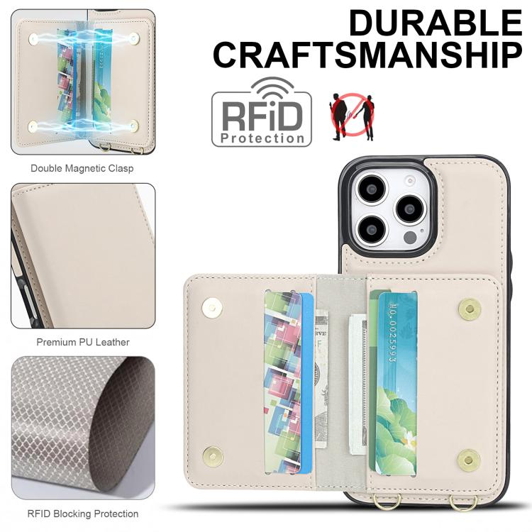 For iPhone 14 Pro Crossbody Dual-buckle Wallet RFID Back Leather Phone Case