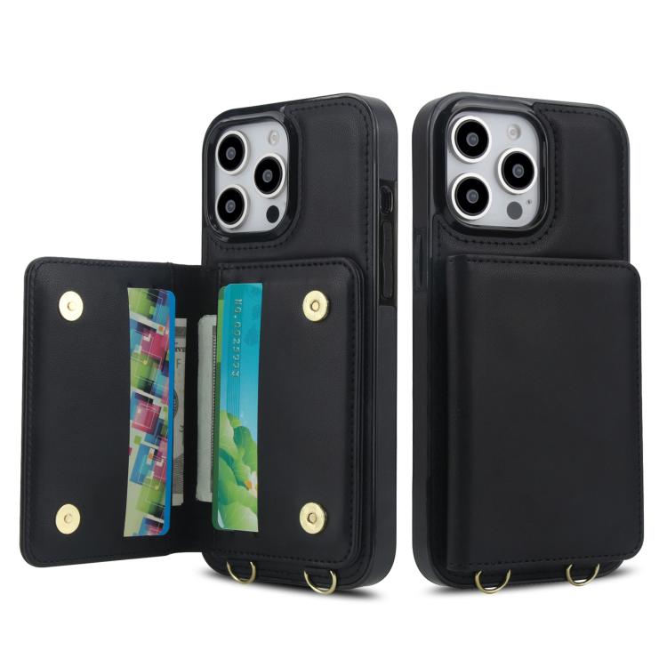 For iPhone 14 Pro Crossbody Dual-buckle Wallet RFID Back Leather Phone Case