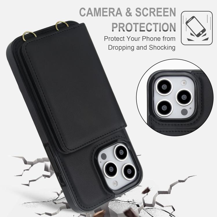 For iPhone 14 Pro Crossbody Dual-buckle Wallet RFID Back Leather Phone Case