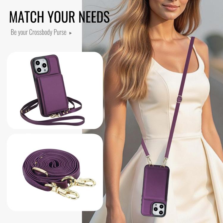 For iPhone 14 Pro Crossbody Dual-buckle Wallet RFID Back Leather Phone Case