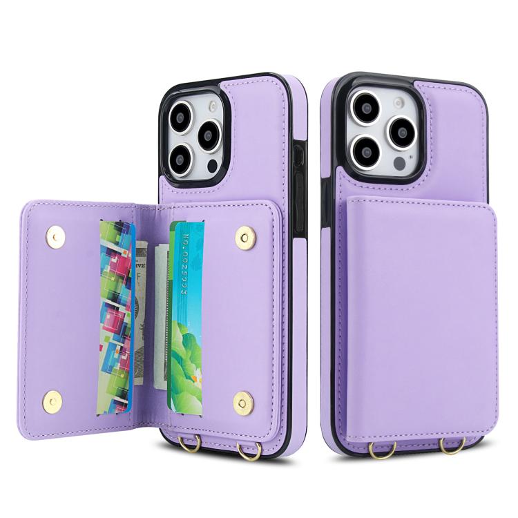For iPhone 14 Pro Crossbody Dual-buckle Wallet RFID Back Leather Phone Case