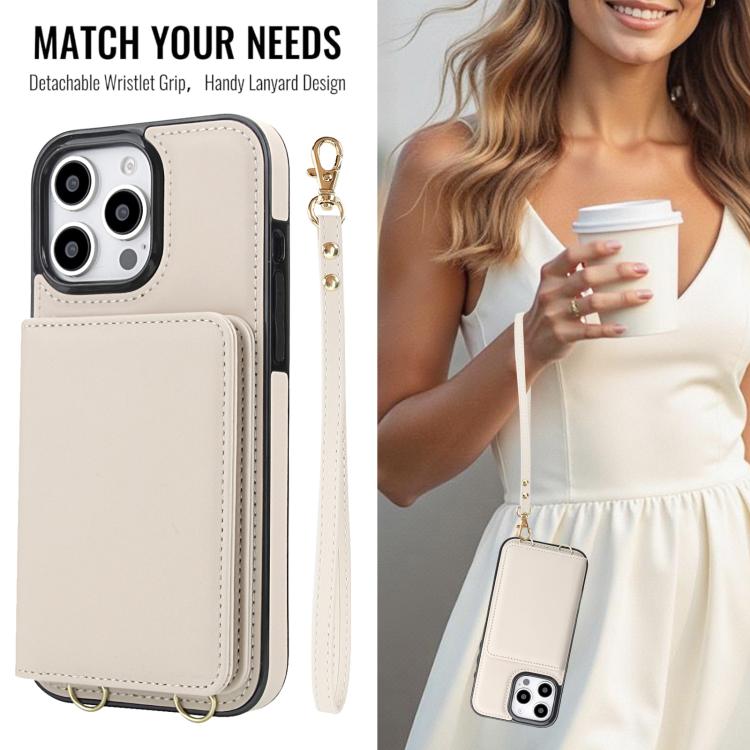 For iPhone 14 Pro Max Crossbody Dual-buckle Wallet RFID Back Leather Phone Case