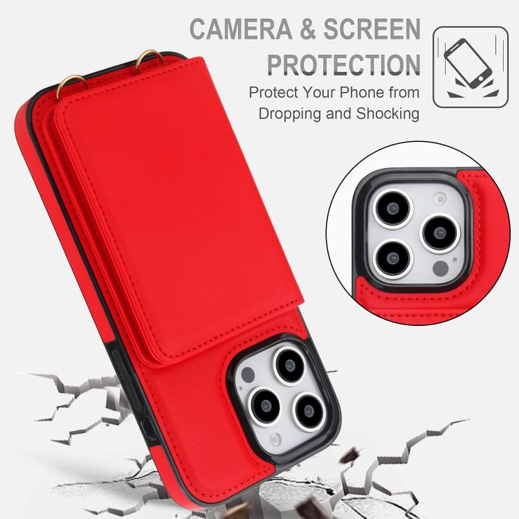For iPhone 14 Pro Max Crossbody Dual-buckle Wallet RFID Back Leather Phone Case