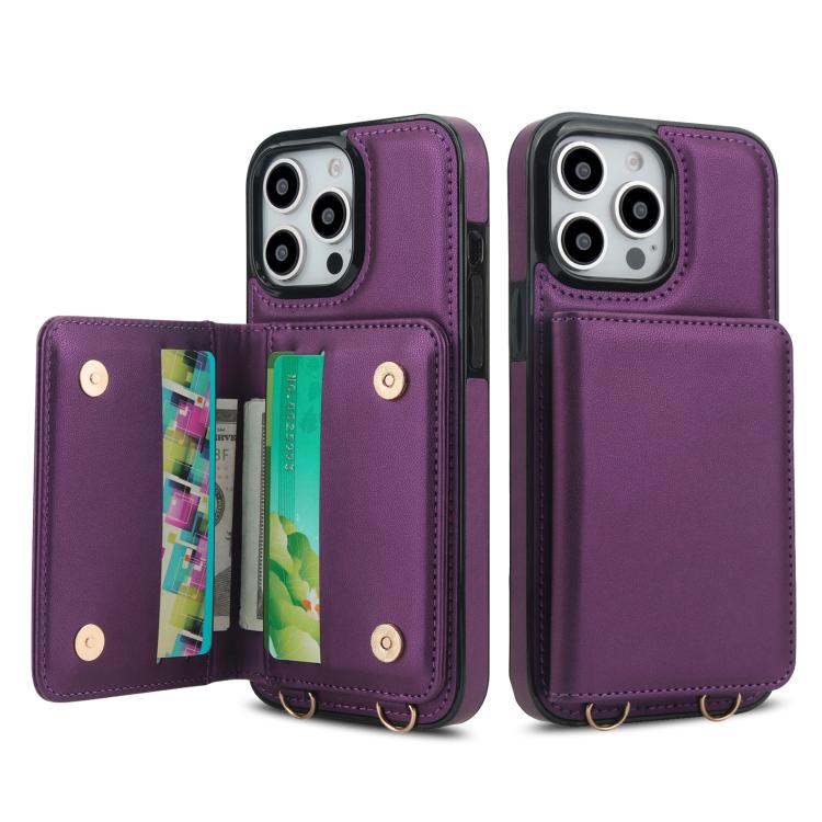 For iPhone 14 Pro Max Crossbody Dual-buckle Wallet RFID Back Leather Phone Case