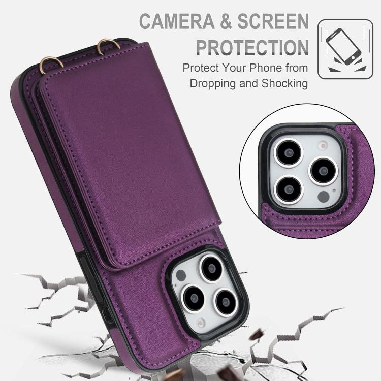 For iPhone 14 Pro Max Crossbody Dual-buckle Wallet RFID Back Leather Phone Case