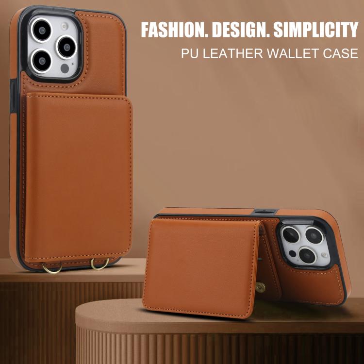For iPhone 14 Pro Max Crossbody Dual-buckle Wallet RFID Back Leather Phone Case