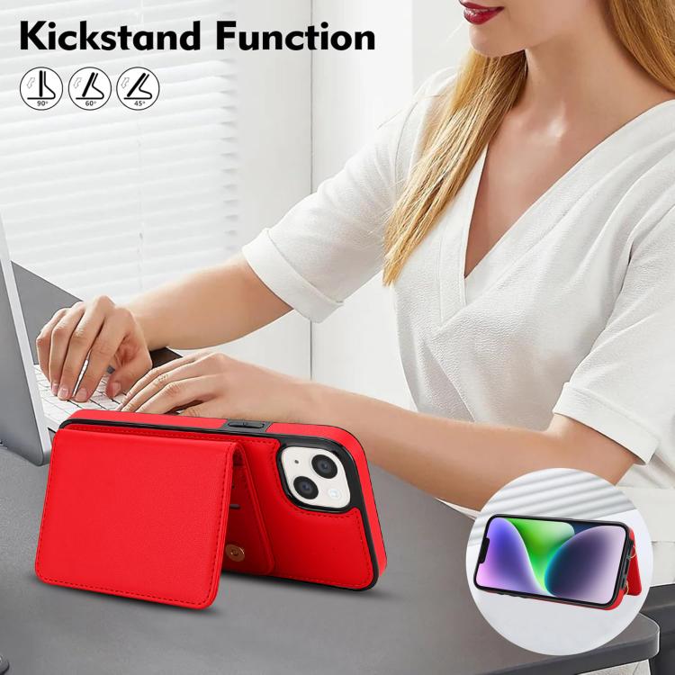 For iPhone 15 Crossbody Dual-buckle Wallet RFID Back Leather Phone Case