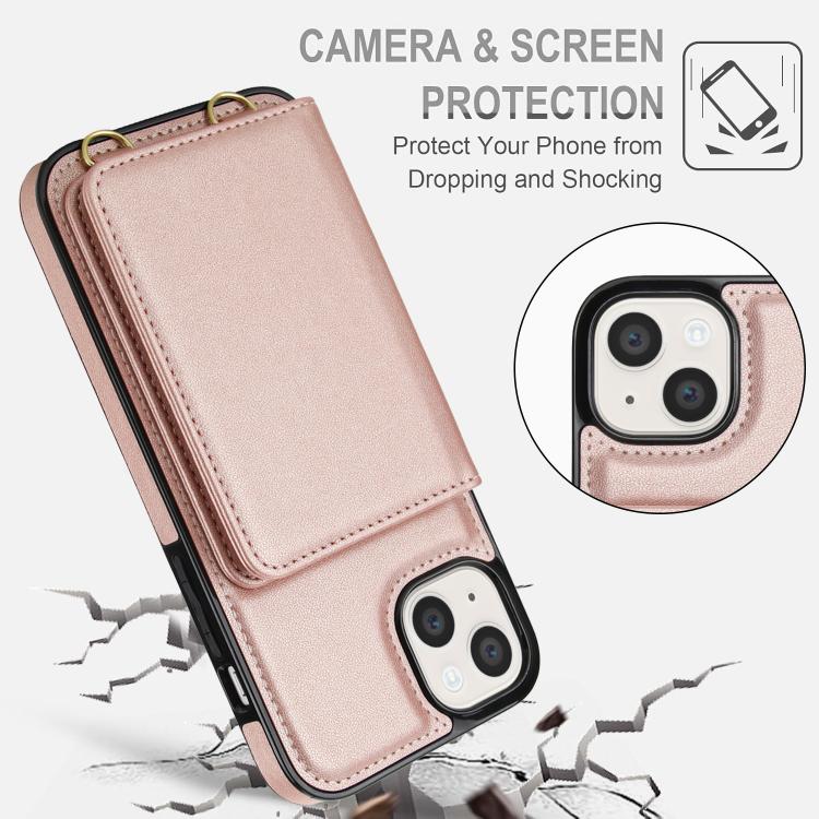 For iPhone 15 Crossbody Dual-buckle Wallet RFID Back Leather Phone Case
