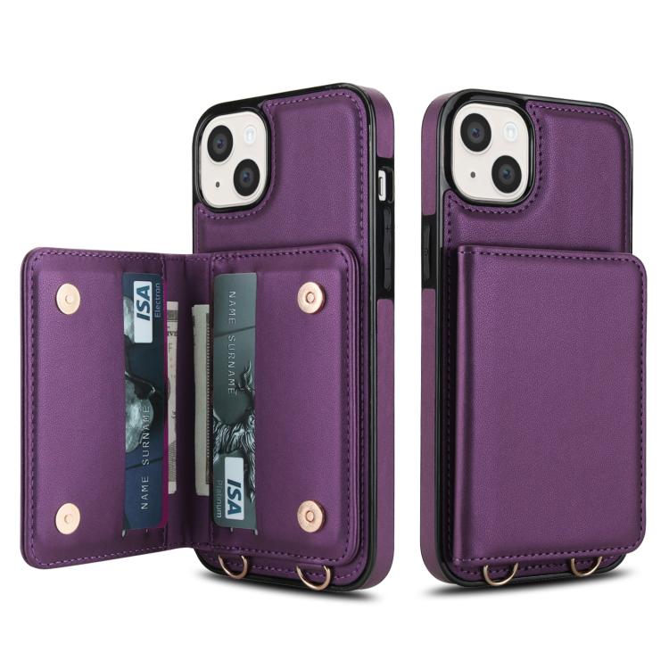 For iPhone 15 Crossbody Dual-buckle Wallet RFID Back Leather Phone Case