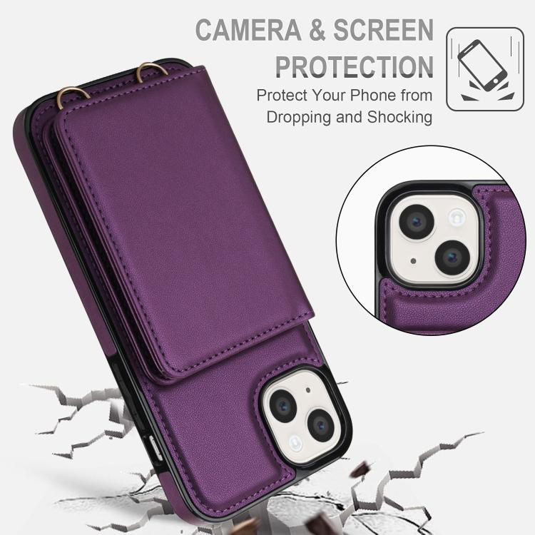 For iPhone 15 Crossbody Dual-buckle Wallet RFID Back Leather Phone Case