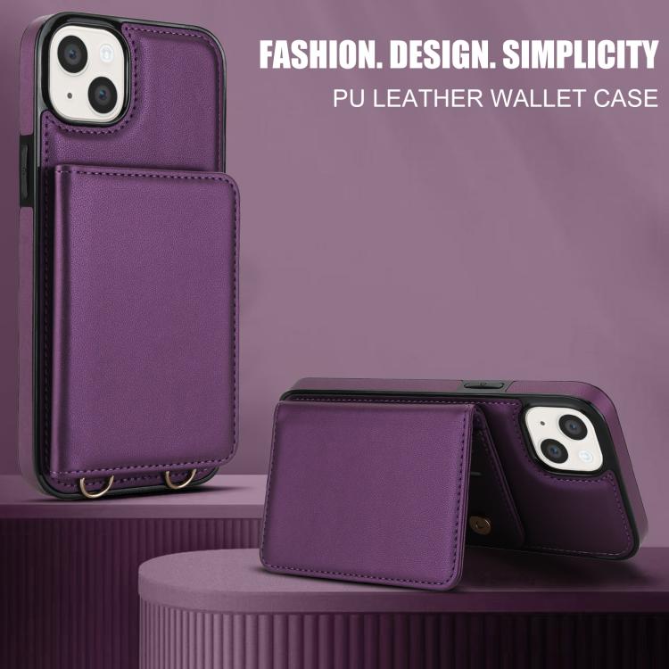 For iPhone 15 Crossbody Dual-buckle Wallet RFID Back Leather Phone Case