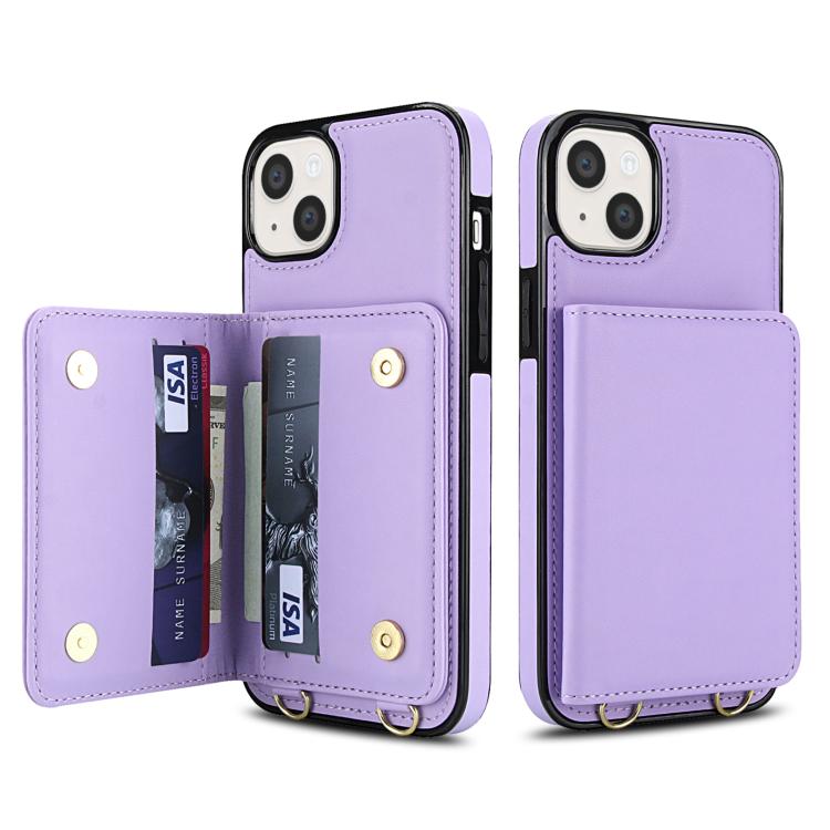 For iPhone 15 Crossbody Dual-buckle Wallet RFID Back Leather Phone Case