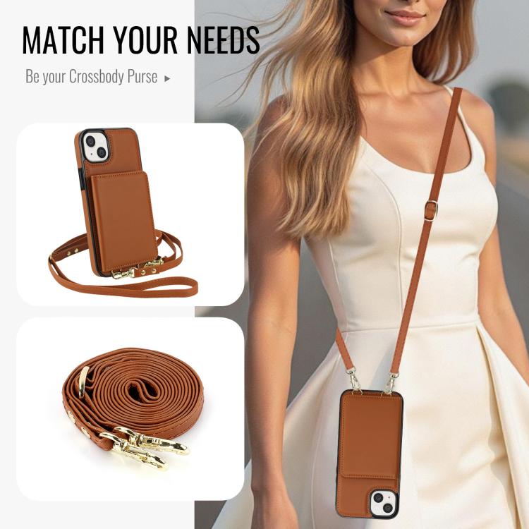 For iPhone 15 Crossbody Dual-buckle Wallet RFID Back Leather Phone Case