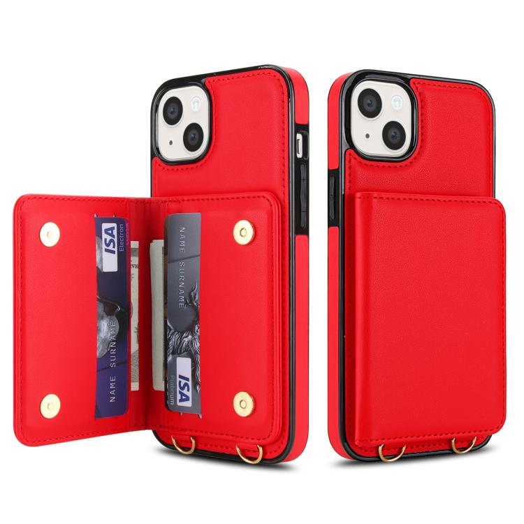 For iPhone 15 Plus Crossbody Dual-buckle Wallet RFID Back Leather Phone Case