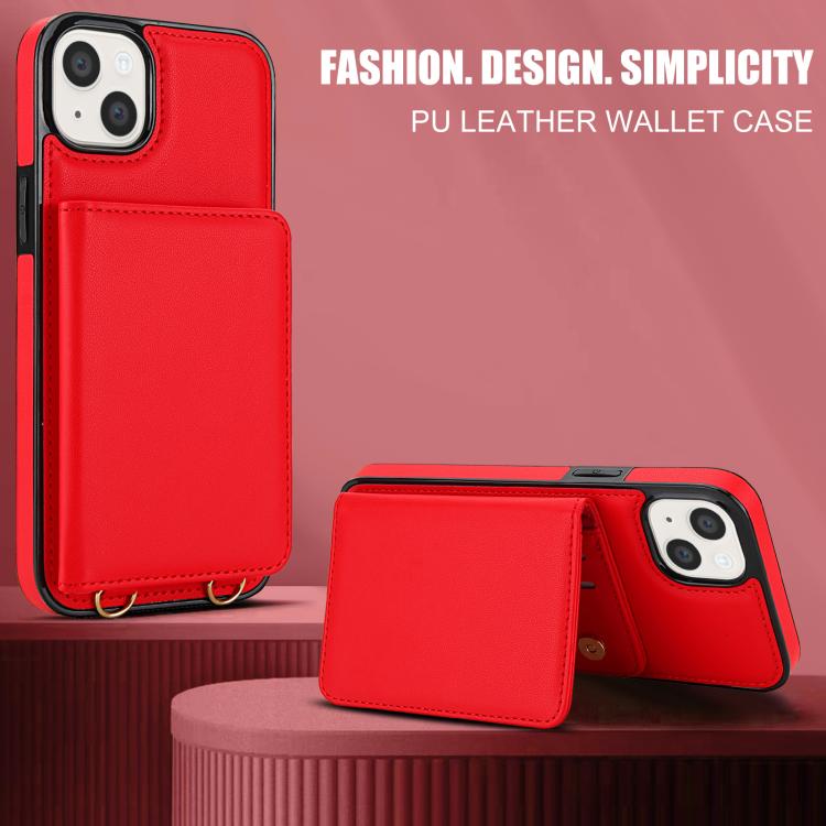 For iPhone 15 Plus Crossbody Dual-buckle Wallet RFID Back Leather Phone Case