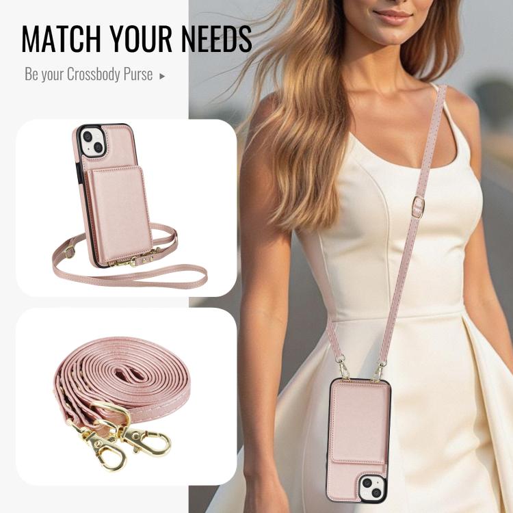 For iPhone 15 Plus Crossbody Dual-buckle Wallet RFID Back Leather Phone Case