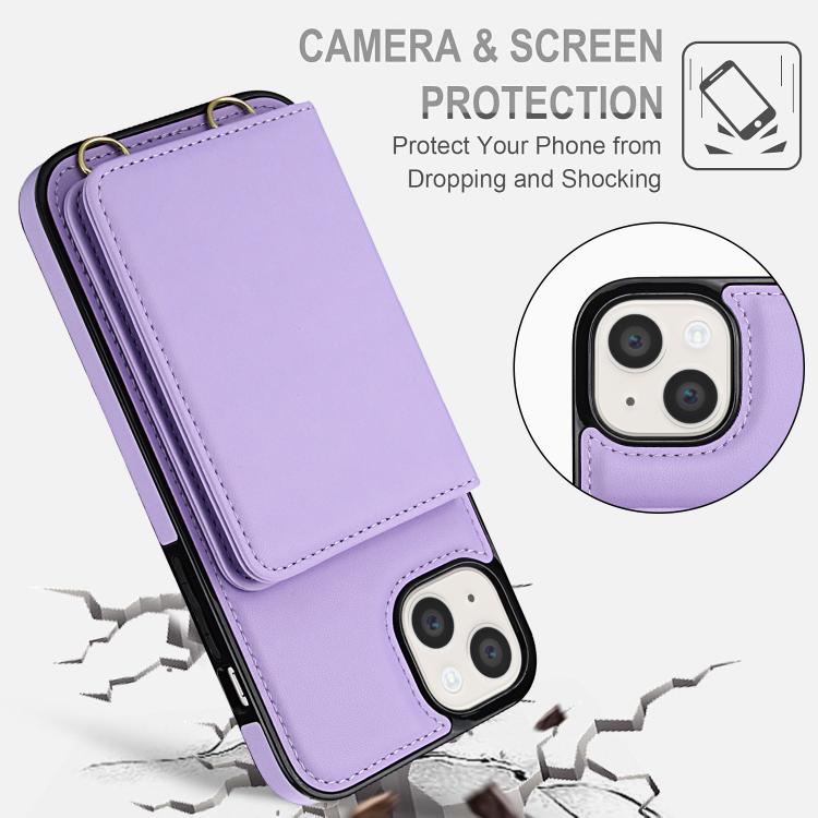 For iPhone 15 Plus Crossbody Dual-buckle Wallet RFID Back Leather Phone Case