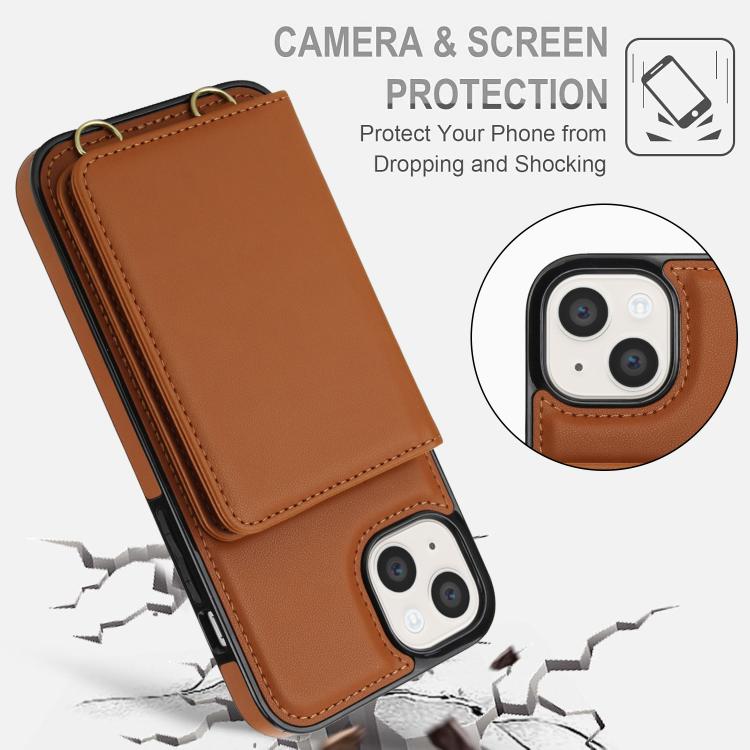 For iPhone 15 Plus Crossbody Dual-buckle Wallet RFID Back Leather Phone Case