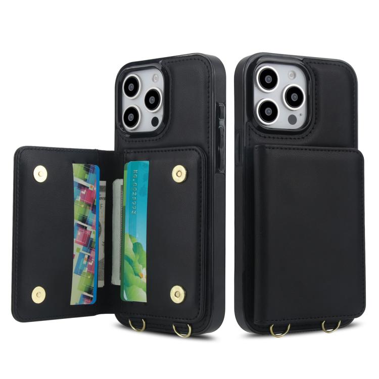 For iPhone 15 Pro Crossbody Dual-buckle Wallet RFID Back Leather Phone Case