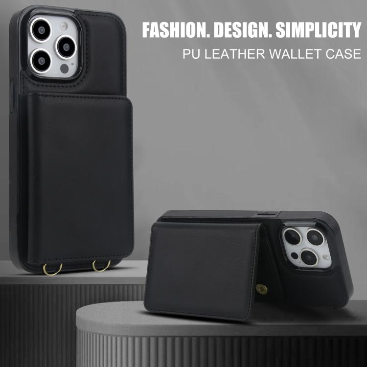 For iPhone 15 Pro Crossbody Dual-buckle Wallet RFID Back Leather Phone Case