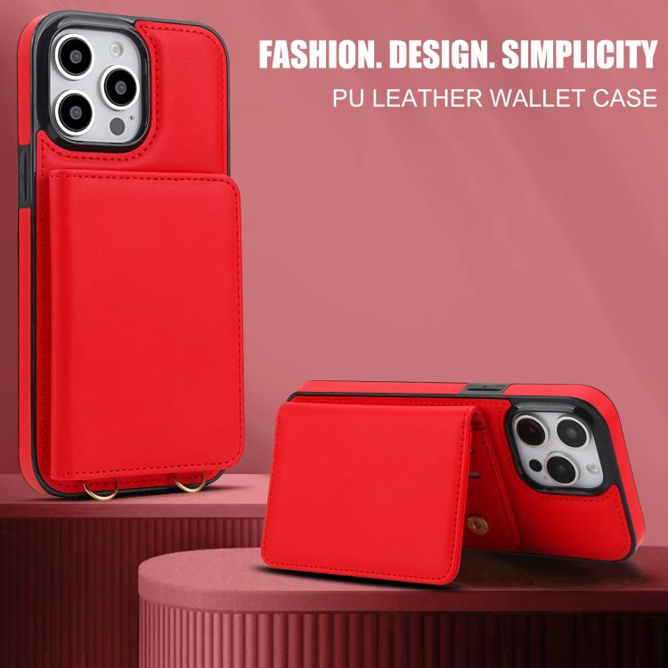 For iPhone 15 Pro Crossbody Dual-buckle Wallet RFID Back Leather Phone Case